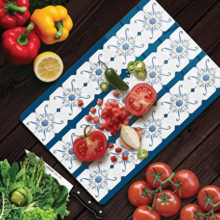 Decovetro Cam Kesme Tahtası Alaçatı Çini Desenli 20x30 Cm