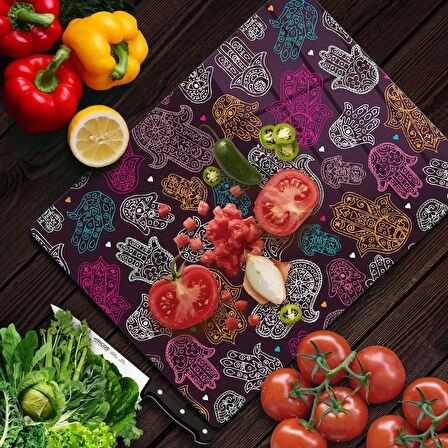 Decovetro Cam Kesme Tahtası Hamsa Desenli 20x30 Cm