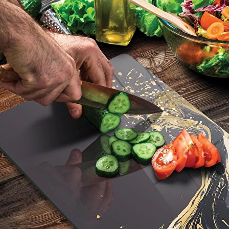Decovetro Cam Kesme Tahtası Gold Dalga Desenli 30x40 Cm