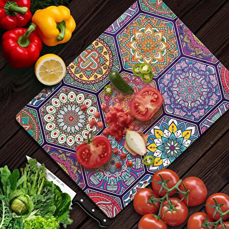 Decovetro Cam Kesme Tahtası Petek Mandala Desenli 20x30 Cm