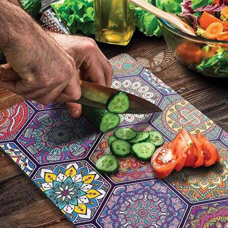 Decovetro Cam Kesme Tahtası Petek Mandala Desenli 20x30 Cm