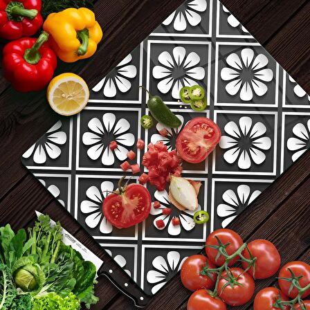 Decovetro Cam Kesme Tahtası Siyah Çini Desenli 20x30 Cm