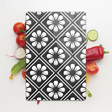Decovetro Cam Kesme Tahtası Siyah Çini Desenli 20x30 Cm