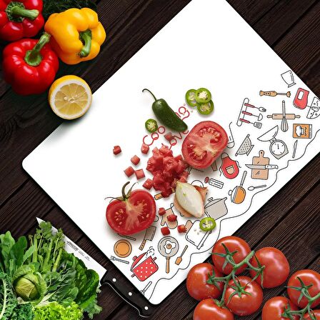 Decovetro Cam Kesme Tahtası Cooking Love Desenli 30x40 Cm
