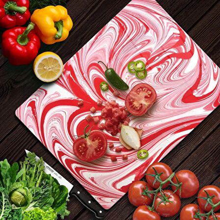 Decovetro Cam Kesme Tahtası Kırmızı Ebru Desenli 20x30 Cm