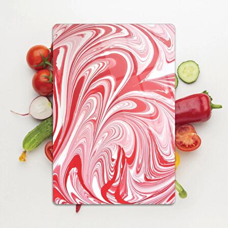 Decovetro Cam Kesme Tahtası Kırmızı Ebru Desenli 20x30 Cm