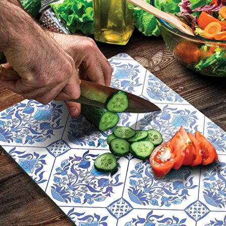 Decovetro Cam Kesme Tahtası Mavi Çini Desenli 30x40 Cm