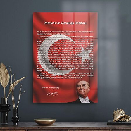 Decovetro Bayraklı Gençliğe Hitabe Cam Tablo
