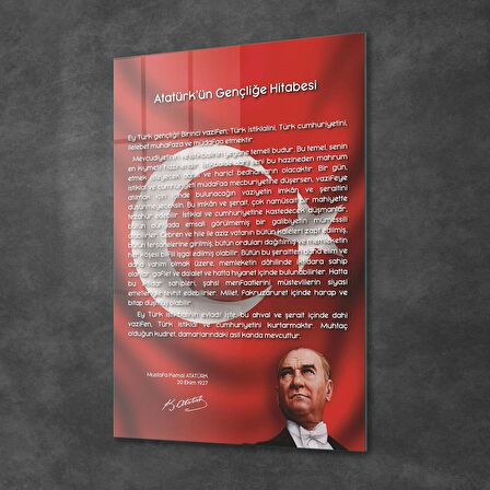 Decovetro Bayraklı Gençliğe Hitabe Cam Tablo
