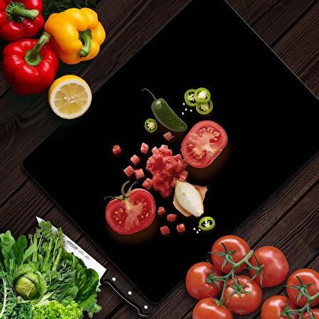 Decovetro Cam Kesme Tahtası ve Sunum Tablası Siyah 20x30 Cm