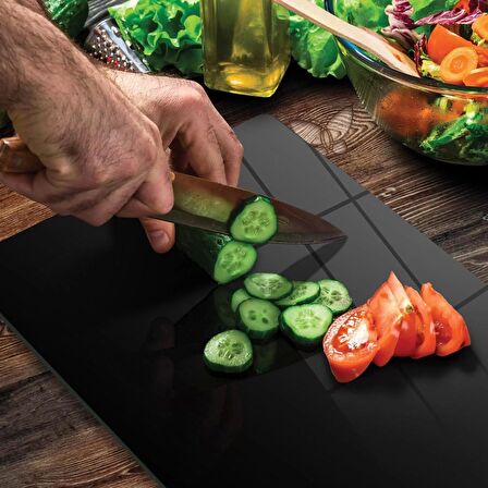 Decovetro Cam Kesme Tahtası ve Sunum Tablası Siyah 20x30 Cm