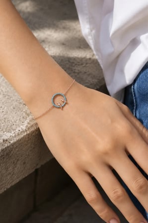 925 Ayar Gümüş Rose Firuze Taşlı Sevda Bileklik - B022101