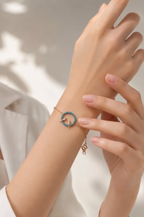 925 Ayar Gümüş Rose Firuze Taşlı Sevda Bileklik - B022101