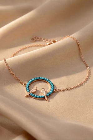 925 Ayar Gümüş Rose Firuze Taşlı Sevda Bileklik - B022101