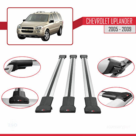 Chevrolet Uplander 2005-2009 Arası ile Uyumlu FLY Model Ara Atkı Tavan Barı Gri 3 Adet