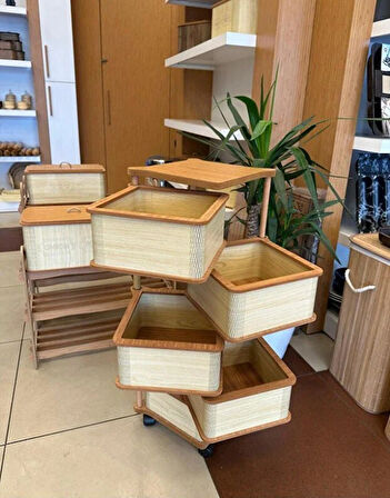 Ahşap Kare Sebzelik 5 Katlı Yana Açılır Patates Soğan Tekerlekli Sebzelik