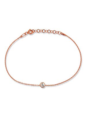 Zirkon Tek Taşlı 925 Ayar Gümüş Rose Bileklik - B034701