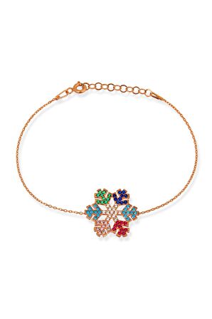 Renkli Kar Tanesi 925 Ayar Gümüş Bileklik - B036601