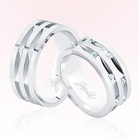 Lazer Kesim Beyaz Altın Alyans 4504