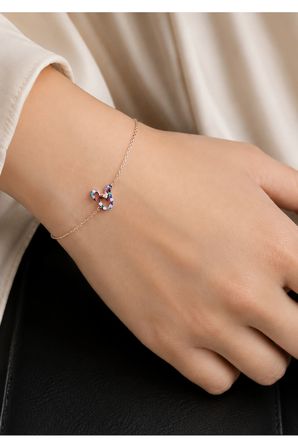 925 Ayar Gümüş Rose Altın Kaplamalı Renkli Zirkon Taşlı Kuğu Bileklik - 45050801