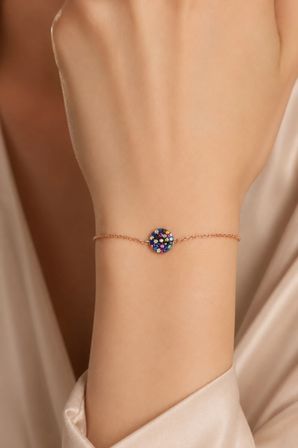 925 Ayar Gümüş Rose Renkli Taşlı Daire Bileklik - 45054101