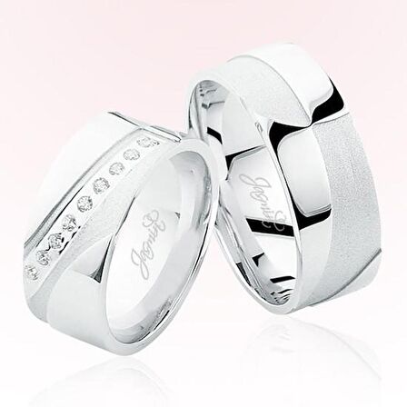 Beyaz Şeritli Taşlı Altın Alyans 4506