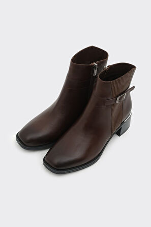 Hakiki Deri Kısa Topuklu Fermuarlı Kadın Bot 