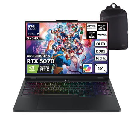 Lenovo Legion Pro 5 16IAX10 Ultra 9-275HX 48 -GBDDR5 4 TBSSD RTX5070 (8GB-GDDR7-115W) 16" WQXGA OLED Windows 11 Pro + HMF Sırt Çantası 83F3008BTRHMF23
