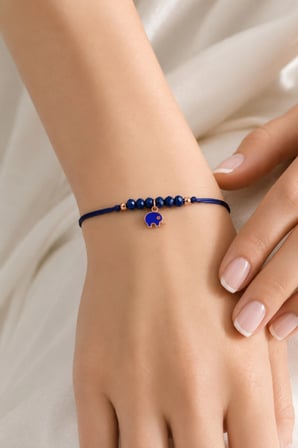 925 Ayar Gümüş Rose Fil Motifli Taşlı Lacivert Makrome Bileklik - B070401