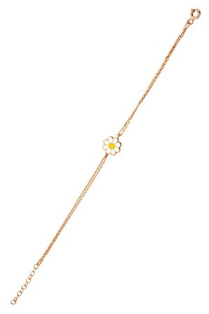 Çift Zincirli 925 Ayar Gümüş Rose Papatya Bileklik - B076201