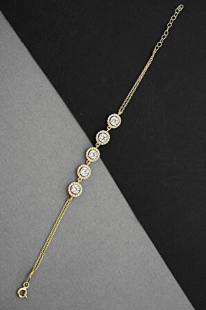 Altın Kaplamalı 925 Ayar Gümüş Zirkon Taşlı Su Yolu Bileklik - B077101