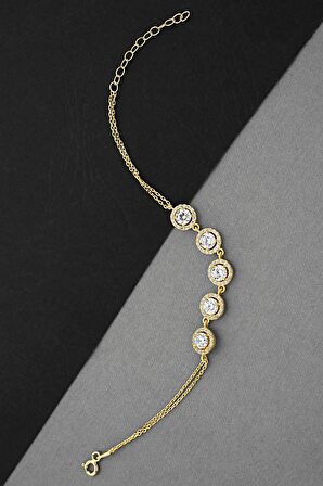 Altın Kaplamalı 925 Ayar Gümüş Zirkon Taşlı Su Yolu Bileklik - B077101