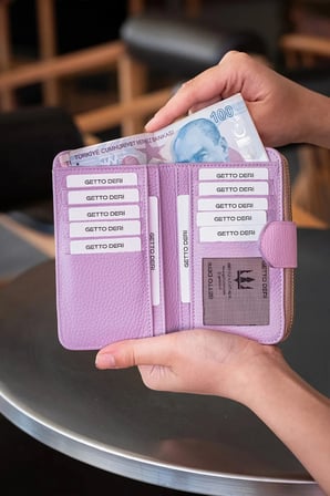 Amor Hakiki Deri Kadın Cüzdan - Floter Pembe