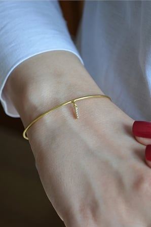 18k Altın Kaplamalı 925 Ayar Gümüş I Harfi Kelepçe Bileklik 45088102