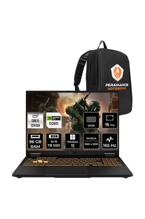TUF F16 i5-13450HX 96GB 4TB+4TB SSD RTX5060/8GB 115W 16" FHD+ 165Hz W11P Gaming Laptop & Çanta