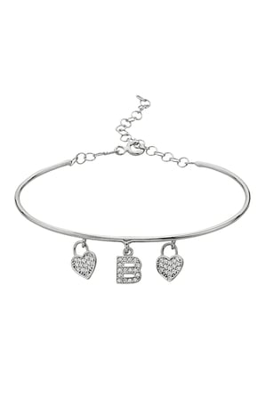 925 Ayar Gümüş Kalpli B Harfi Kelepçe Bileklik - 45091800