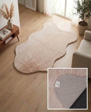 Tavşan Tüyü Düz Post Bej Yumuşak Yıkanabilir Tabanlı Peluş Halı 80X150