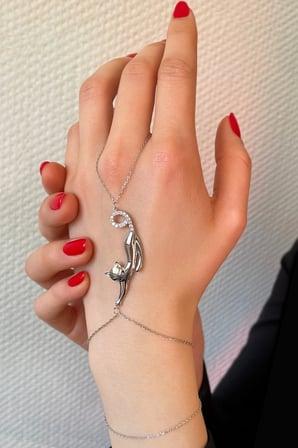 925 Ayar Gümüş Kedi Figürlü Şahmeran - 45097501