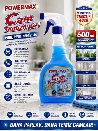 POWERMAX Cam Temizleyici 600 ml x3 Set Cam ve Parlak Yüzey Temizleyici