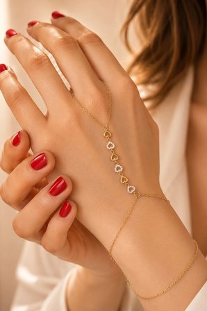 18k Altın Kaplamalı 925 Ayar Gümüş Kalp Dizisi Şahmeran - 45099602