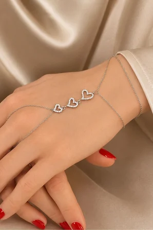 925 Ayar Gümüş Zirkon Taşlı Kalpler Şahmeran - 45099800