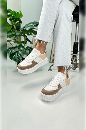 Günlük Kadın Sneaker Bağcıklı Hafif Kalın Yüksek Tabanlı Yürüyüş Nefes Alabilen Spor Ayakkabı 451