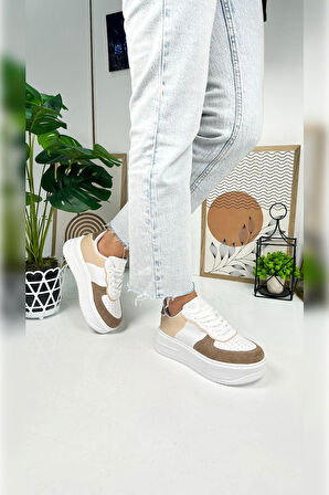 Günlük Kadın Sneaker Bağcıklı Hafif Kalın Yüksek Tabanlı Yürüyüş Nefes Alabilen Spor Ayakkabı 451