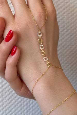 18k Altın Kaplamalı 925 Ayar Gümüş Sıra Kareler Şahmeran - 45100402