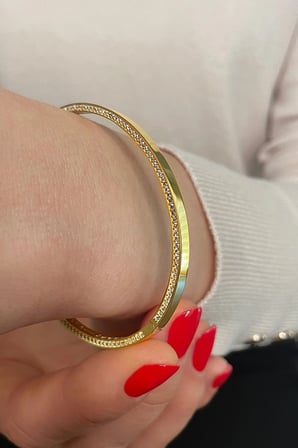18k Altın Kaplamalı 925 Ayar Gümüş Zirkon Taşlı Kelepçe Bileklik - 45101500