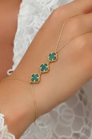 14K Altın Kaplamalı 925 Ayar Gümüş Granada Saray Yoncaları Şahmeran - Yeşil 45103200