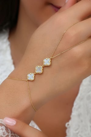14K Altın Kaplamalı 925 Ayar Gümüş Granada Saray Yoncaları Şahmeran - Beyaz 45103203
