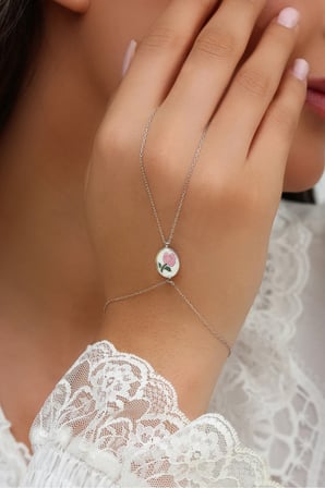 925 Ayar Gümüş Mine Gül Motifli Şahmeran - 45103401