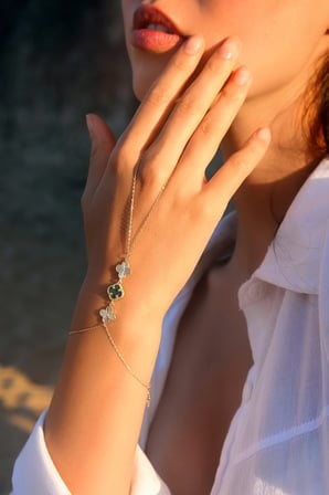 14K Altın Kaplamalı 925 Ayar Gümüş Granada Saray Yoncaları Şahmeran - Yeşil 45104100