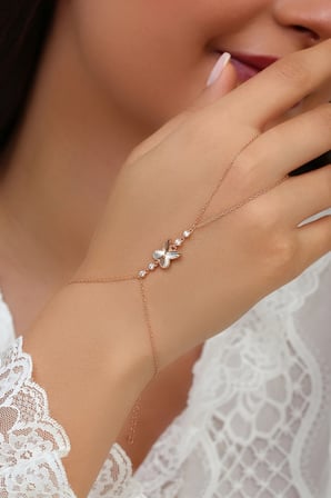 925 Ayar Gümüş Zirkon Taşlı Rose Kalemli Kelebek Şahmeran - 45104301